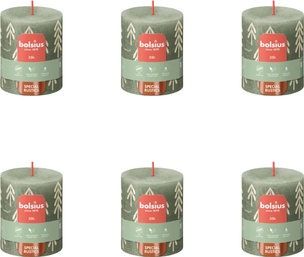 Set 6 Candele Bolsius Rustiche Verde Oliva 80x68mm - Arredo Moderno
