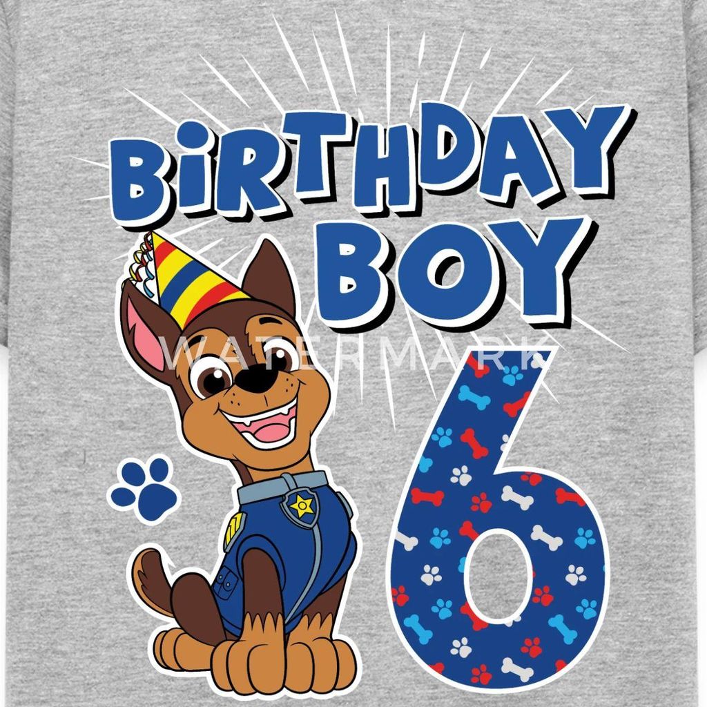 Spreadshirt Paw Patrol Geschenk 6 Jahre Alt 6. Geburtstag Chase Kinder T-Shirt, 98/104 (3-4 Jahre), Grau meliert