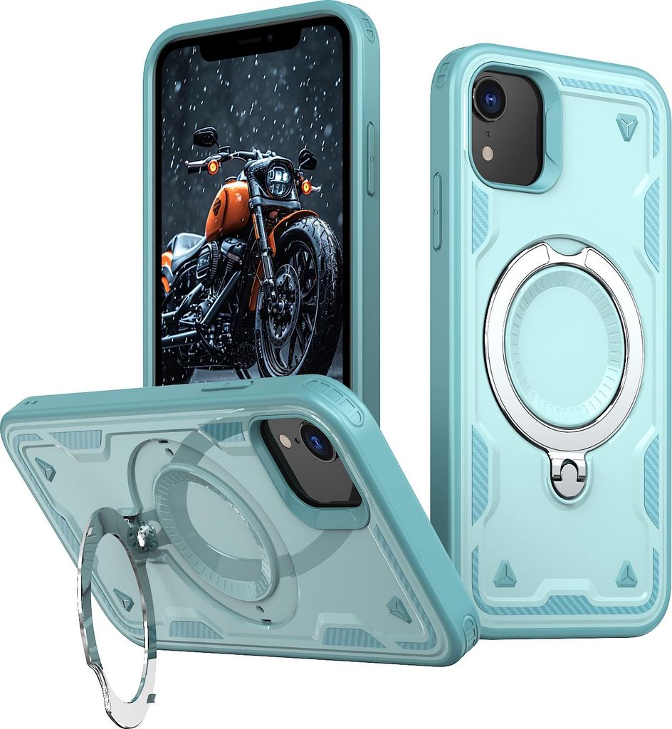 Dual Layer Hülle für iPhone XR mit Ring Ständer Magnetisch Stoßfest Handyhülle Türkis