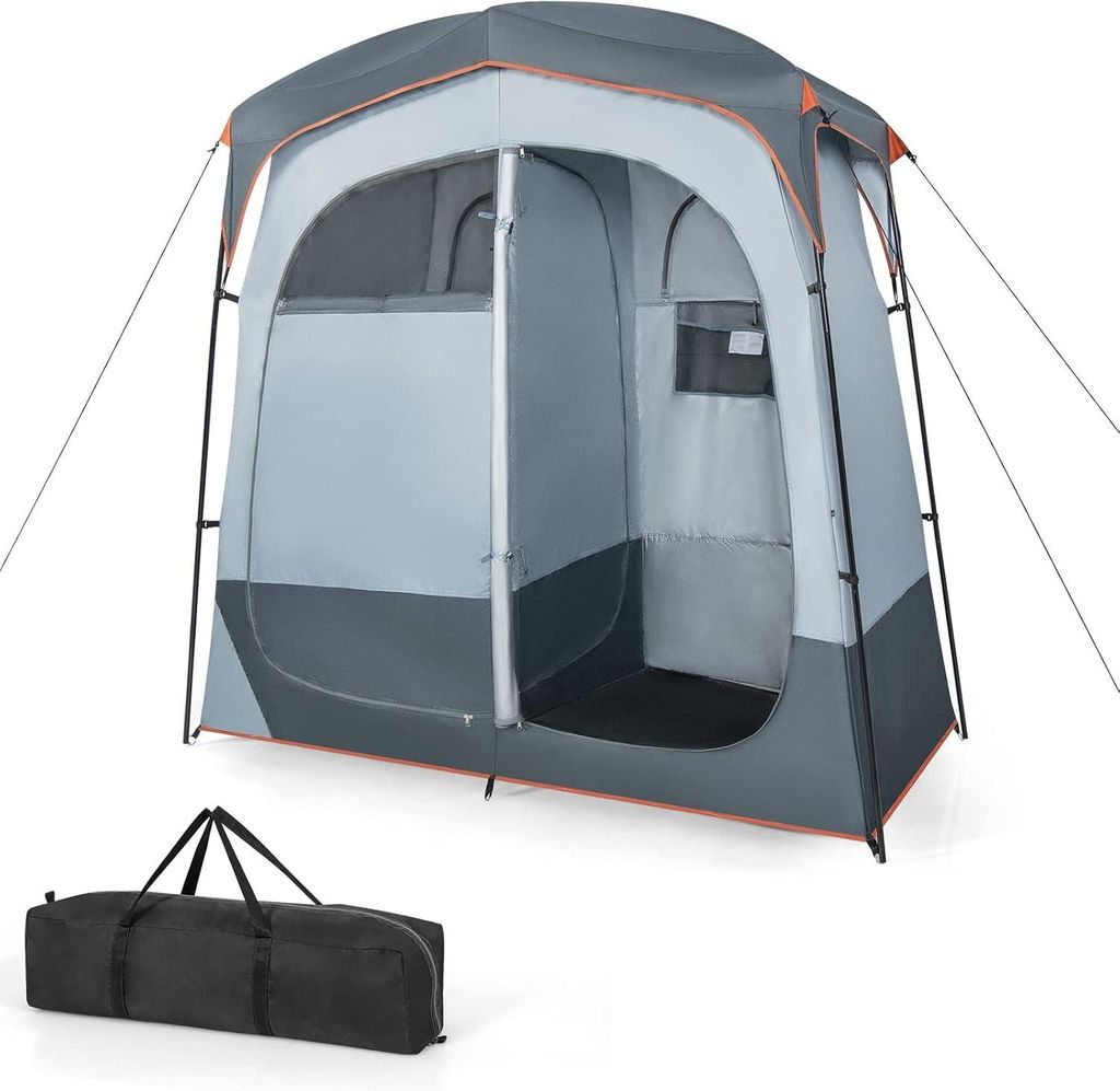 KOMFOTTEU Duschzelt Camping für 2 Personen, Umkleidezelt mit Tragetasche & Abnehmbarer Regenschutz, Toilettenzelt Umkleidekabine, 210 x 106 x 210 cm