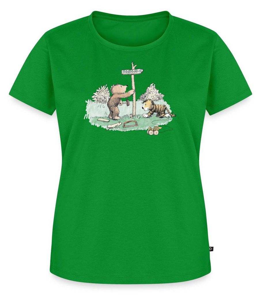 Spreadshirt Janosch Tiger und Bär Panama Schild Frauen Premium T-Shirt, XXL, Grün