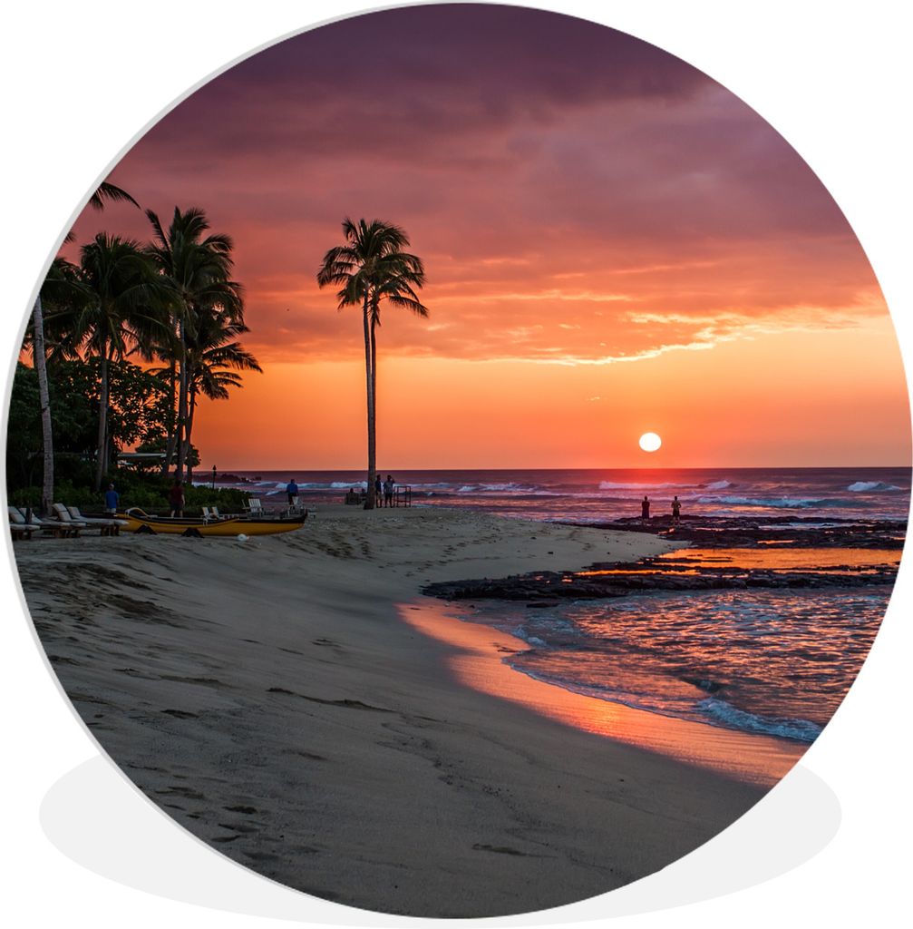 MuchoWow Rundes Wandbild - Runde Bilder Ein orangefarbener Himmel über dem Pazifischen Ozean in der Nähe des US-Bundesstaates Hawaii Ø 30 cm K...