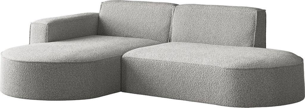 Ecksofa 3-Sitzer im Loft-Stil, Skandi-Design – L-Form Wohnlandschaft, Ottomane, Ecke Links – inkl. Dekokissen, weiches Boucle – Hellgrau