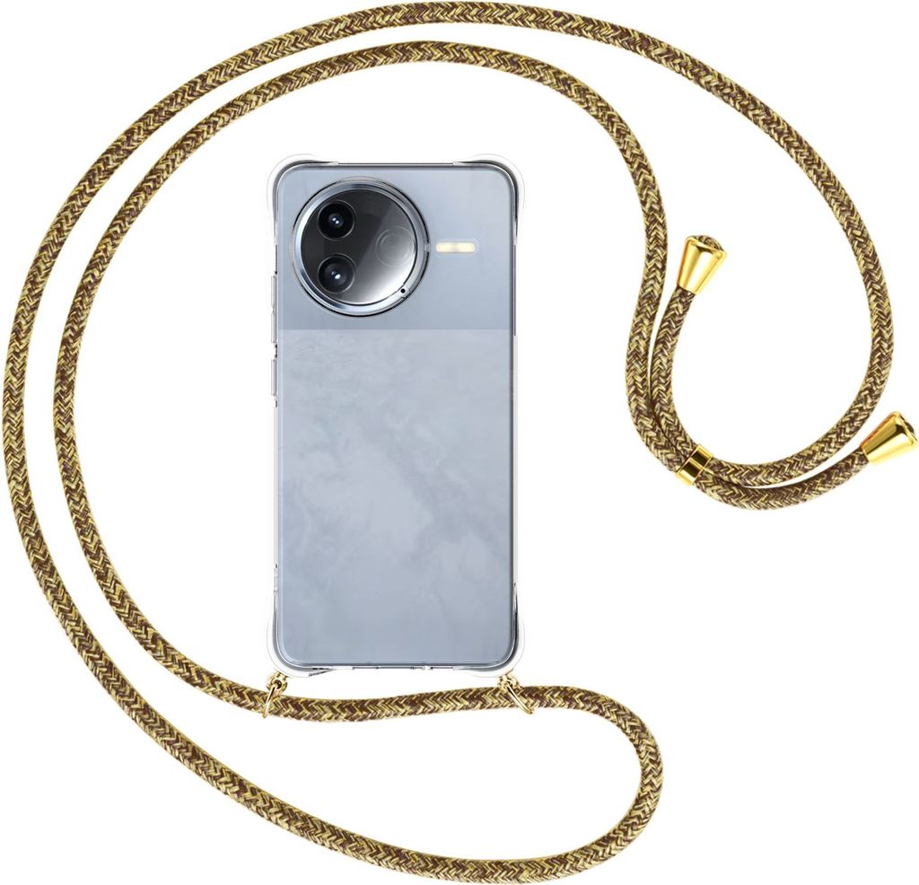 Handykette Backcover-Schutzhülle mit Band (Metall goldfarben) für Xiaomi Redmi K80 5G - braun+beige