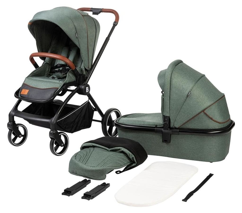 BabyTrold Alex 2in1 Kinderwagen Set Forest Green mit Babywanne, Sportsitz und Fußsack