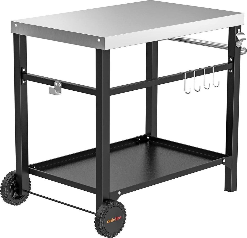 Grillwagen, rostfreier Grilltisch mit großem Arbeitsbereich, Beistelltisch für draußen, Grill, Trolley, Grilltisch, Outdoor, Servierwagen, Garte...