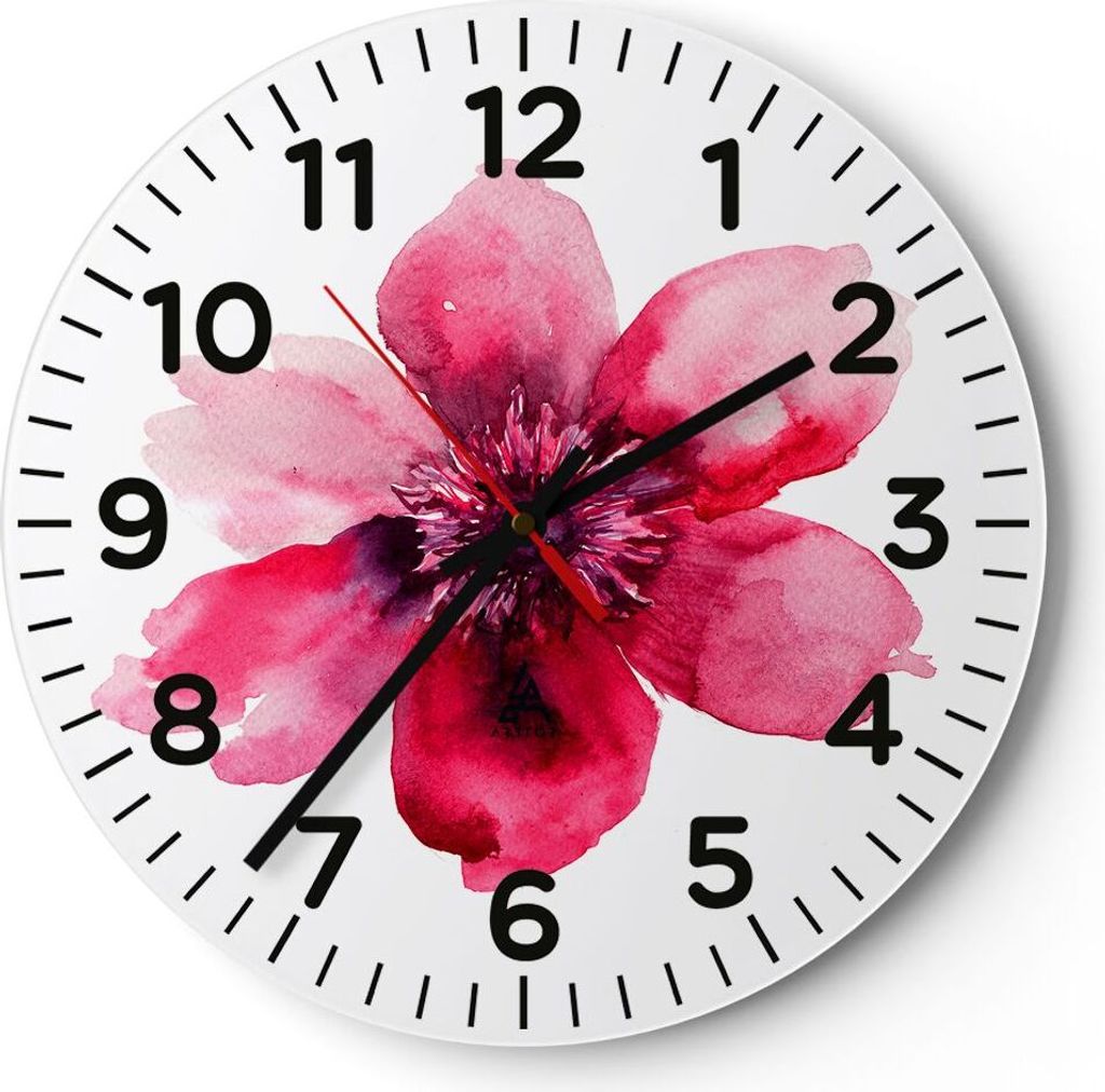 Wanduhr - Rund - Glasuhr - Malerei Illustration Sommer Blume - 30x30cm - Schleichendes Uhrwerk - Lautlos - zum Aufhängen bereit - Dekoration Moder...
