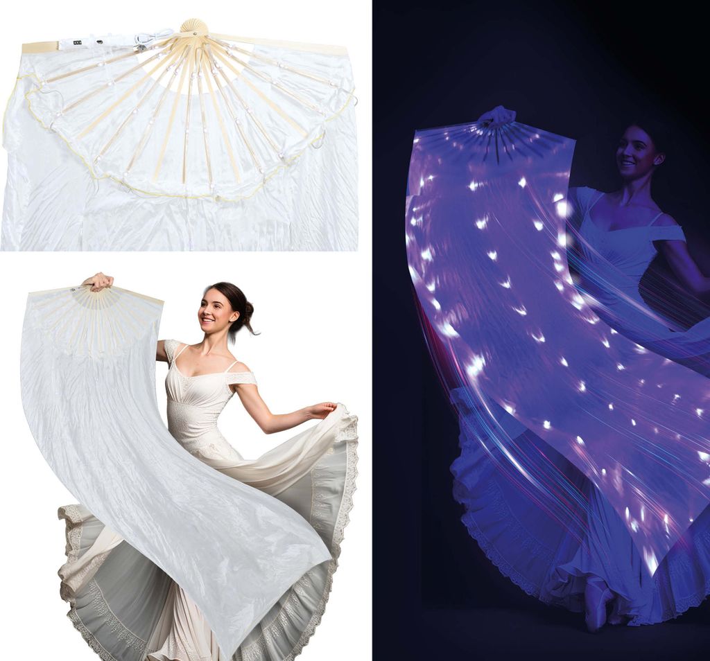 Karneval Tänzer Fächer Eleganz Weißer Hingucker Faschingsaccessoire Traumhaftes Design, Farbe: Weiß / Mehrfarbig