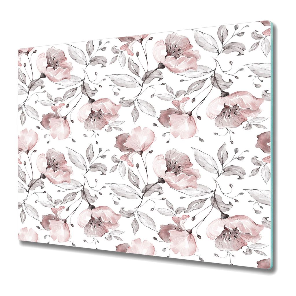 Küchenteller - Schneidebrett Glas - Herdabdeckung -Floral Art Design