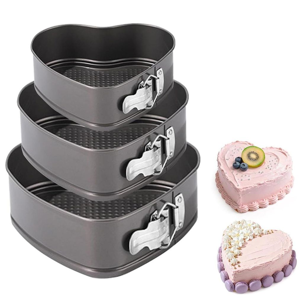 Herz-Backform 3er Set,Springform Herzform 20/22/24 cm,Antihaftbeschichtet & Auslaufsicher, Kohlenstoffstahl Tortenform mit Hebeboden & Schnellversc...