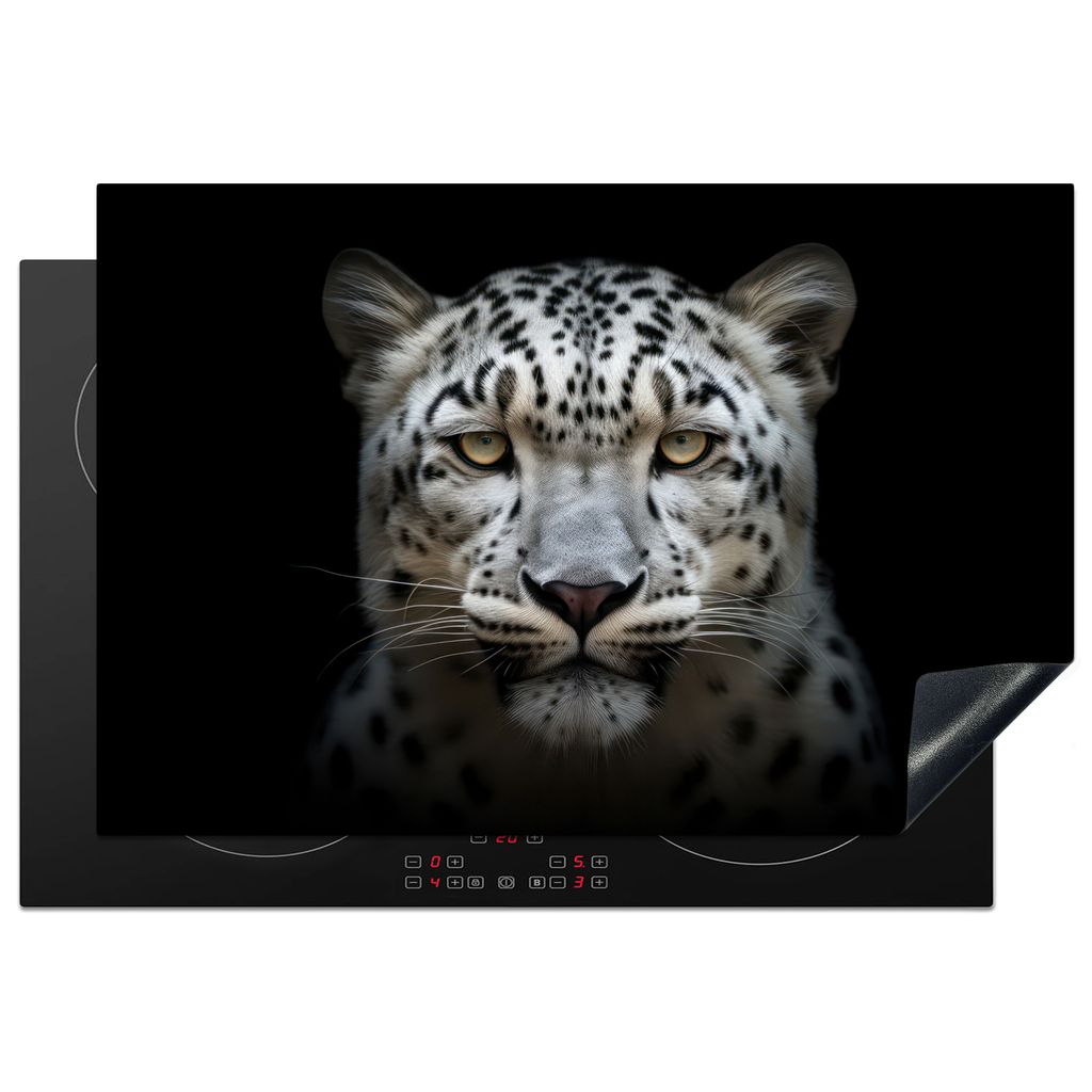 KitchenYeah Herdabdeckplatte Wildtiere - Leopard - Porträt - Schwarz , 77x51cm, Küche Deko, Glaskeramikkochfeld Herdabdeckung, Abdeckplatte fù...