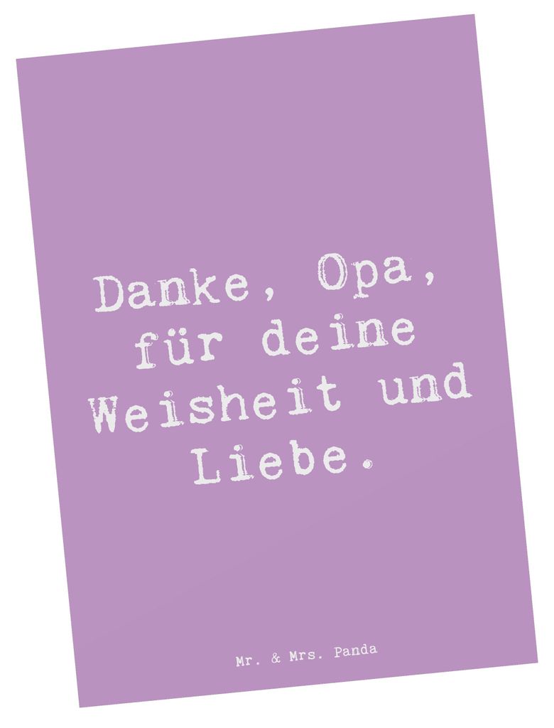 Mr. & Mrs. Panda Postkarte Spruch Opa Weisheit und Liebe - Lavendeltraum - Geschenk, bildkarte, Bedanken, wichtigste Person, Danke sagen, Ansichtsk...