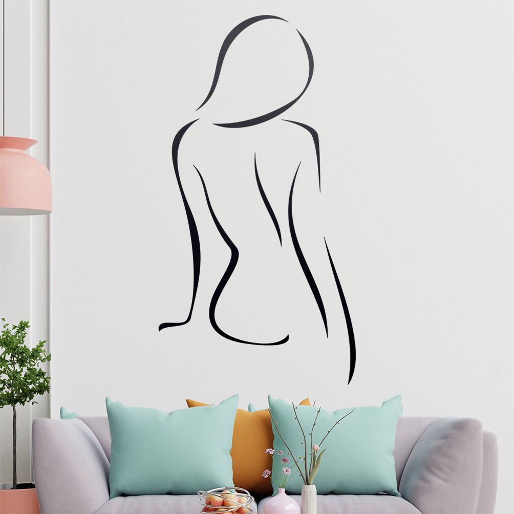 Frau sitzend, Linien Wandtattoo in 6 Größen - Wandaufkleber Wall Sticker - Dekoration, Küche, Wohnzimmer, Schlafzimmer, Badezimmer
