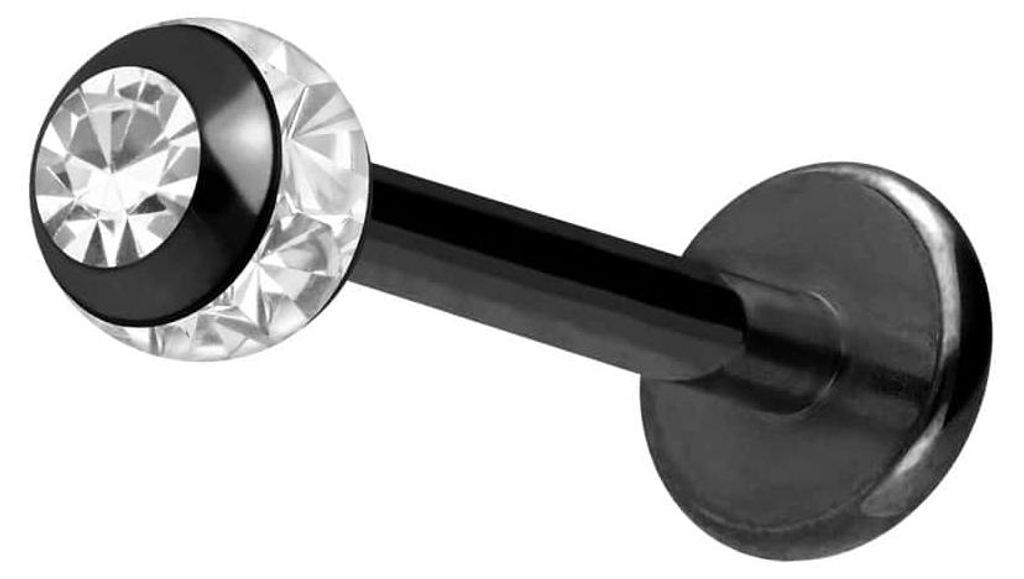 Ohrpiercing, Nasenpiercing Chirurgenstahl Labret EPOXY-RING-KUGEL + KRISTALL Schwarz Stablänge: 12mm + Stabstärke: 1,2mm + Kugelgröße: 3mm