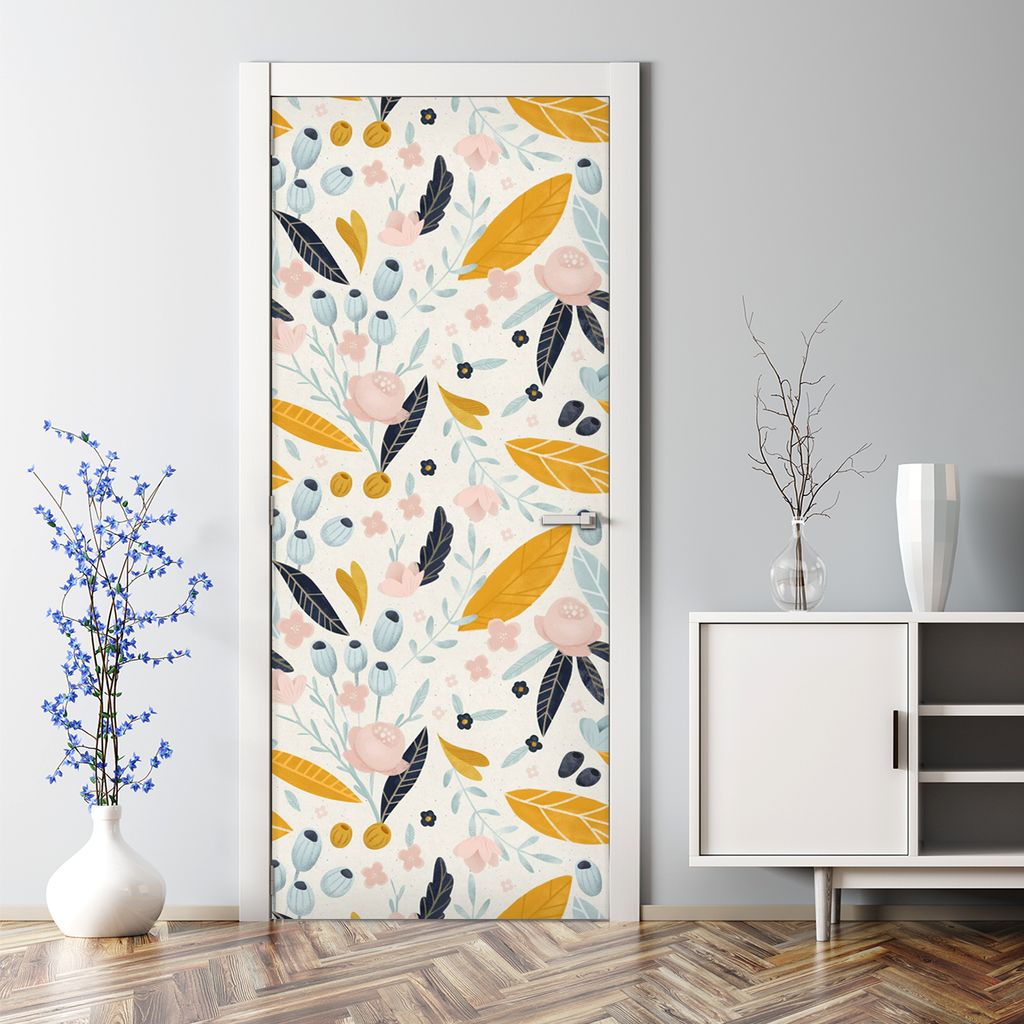 Dekorative Türtapete selbstklebend Klebefolie Türposter Türaufkleber Pastell Blumen 85 x 200 cm