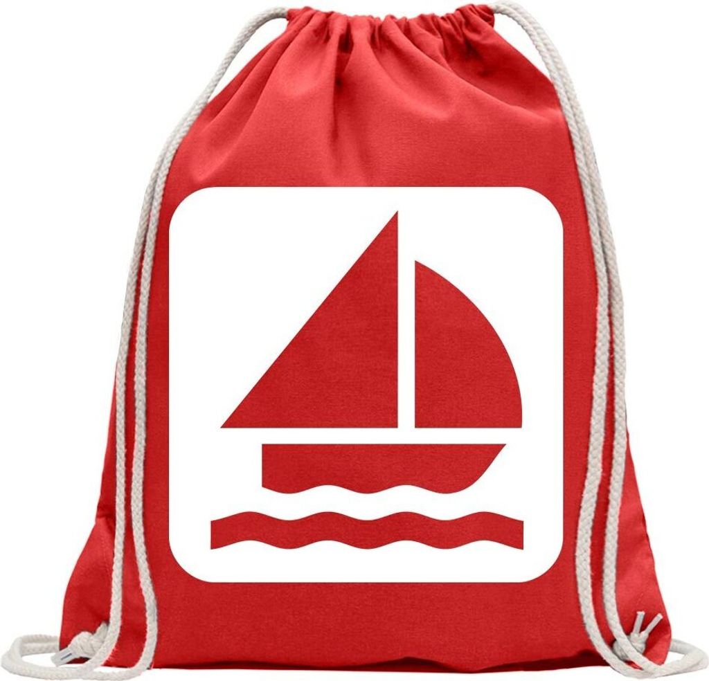 Kiwistar - Turnbeutel - rot - Ankerplatz Segelboot Piktogramme - Fun Rucksack Sport Beutel Gymsack Baumwolle mit Ziehgurt