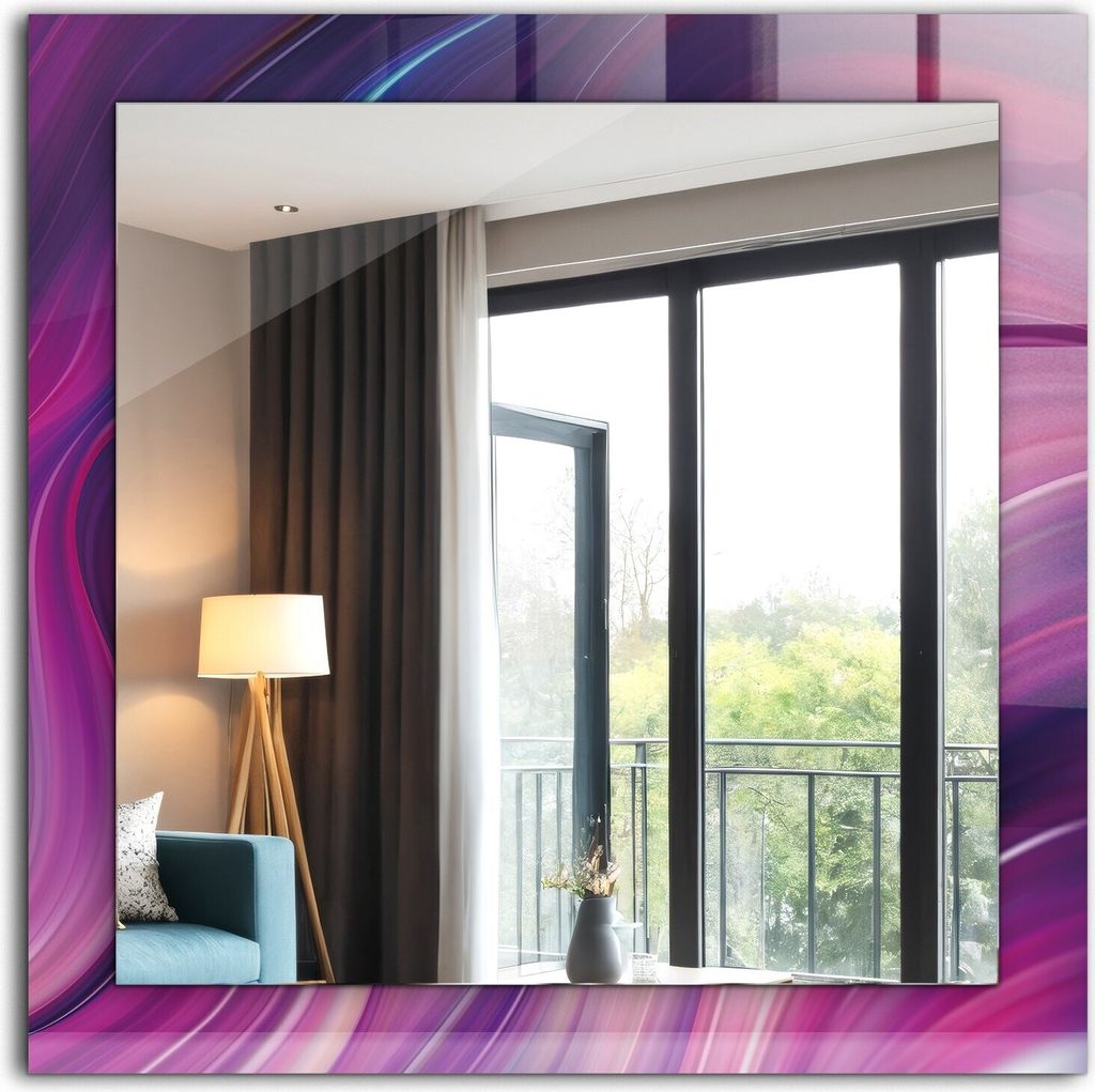 Dekorativer Wandspiegel - Bedruckter Spiegel - Motiv - 60x60 cm - Abstrakte Bunte Wellen