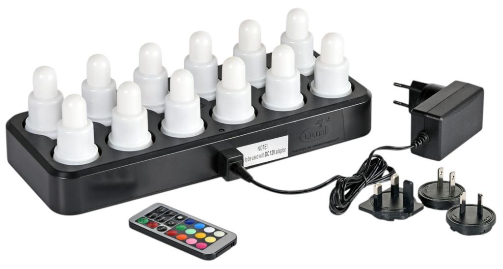 Duni LED-Set Warmweiß & Mehrfarbig Wiederaufladbar 12 Stück Produktbild 
