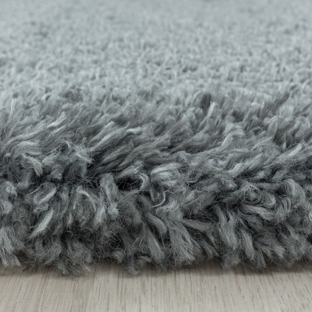 Villa Möbel Fluina Wohnzimmer-Teppich, Hochflor-Teppich, Shaggy, Einfarbig, Farbe:Hellgrau, Grösse:120 cm Rund