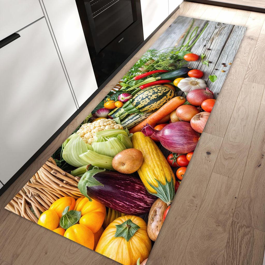 Küchenteppich 60x90cm rutschfest & abwischbar PVC Läufer - Erntekorb Gemüse