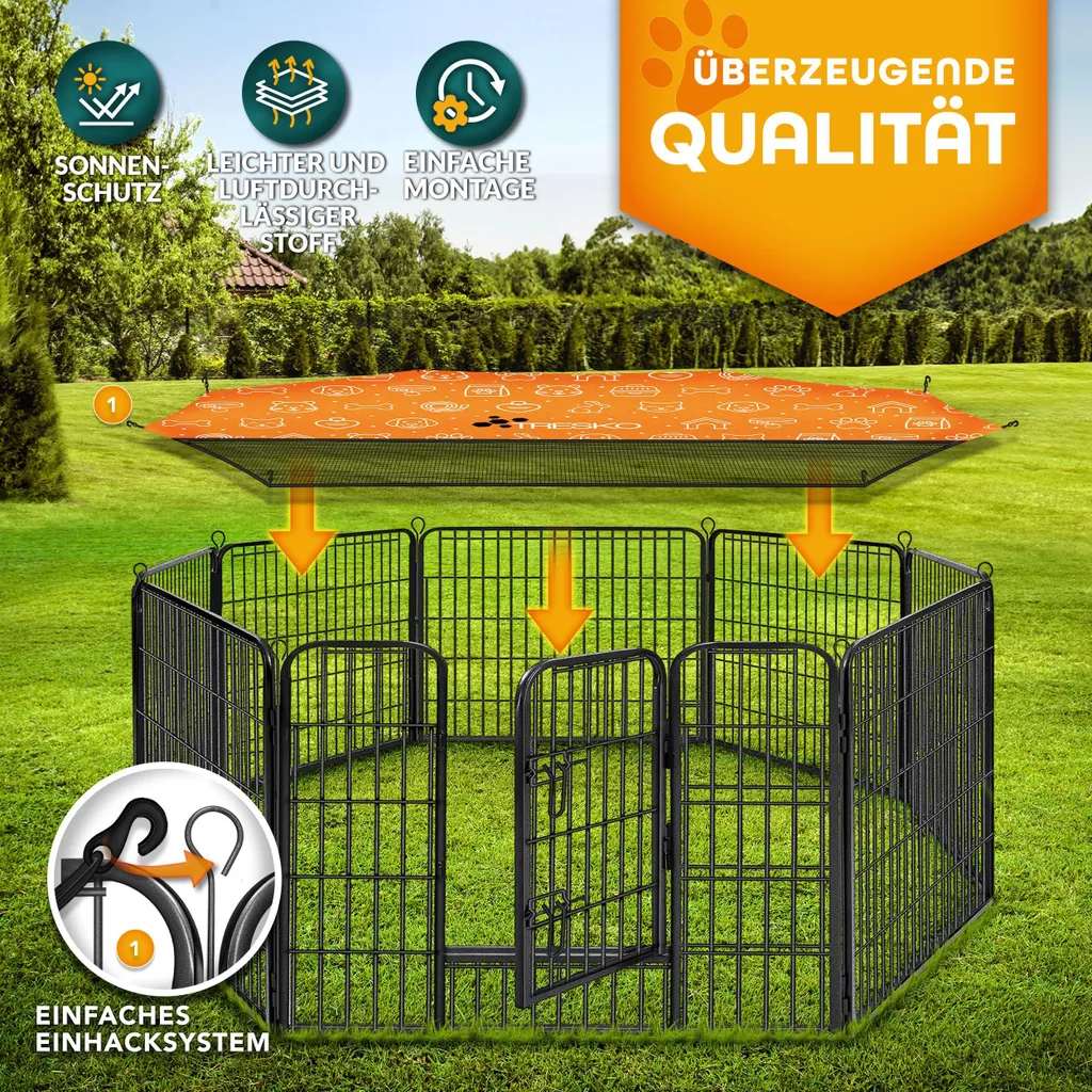 TRESKO® Box per cuccioli alto 60 cm con tetto e ancoraggi a terra | pista per cuccioli 8 pezzi | box per cani pieghevole con porta | montaggio senza attrezzi | box per animali per cani resistente alle intemperie 8 pezzi - 14
