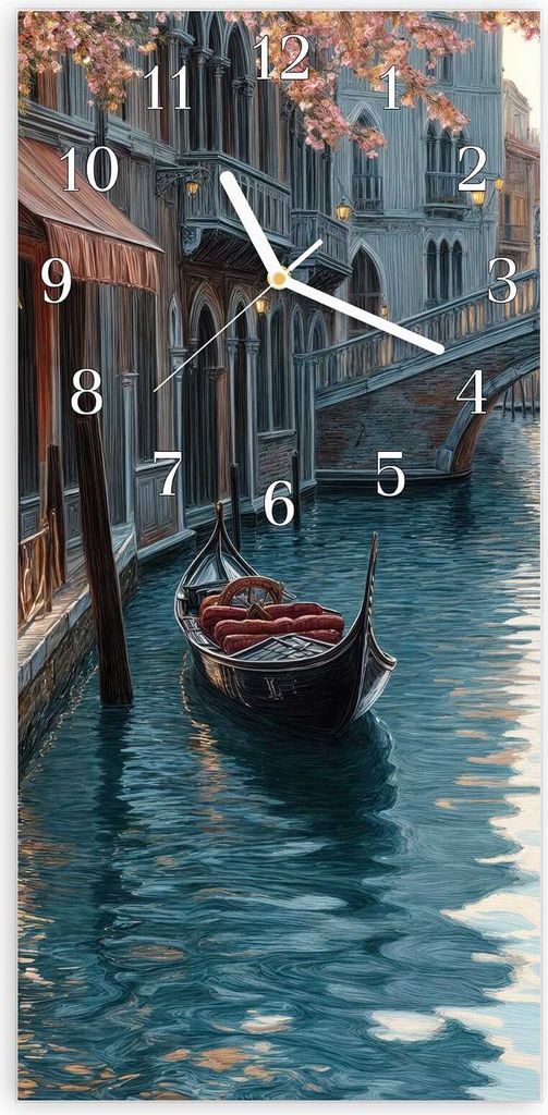 Wanduhr aus Glas mit Motiv Sonnenuntergang Venedig- 30 x 60 cm - inkl. Aufhängesystem