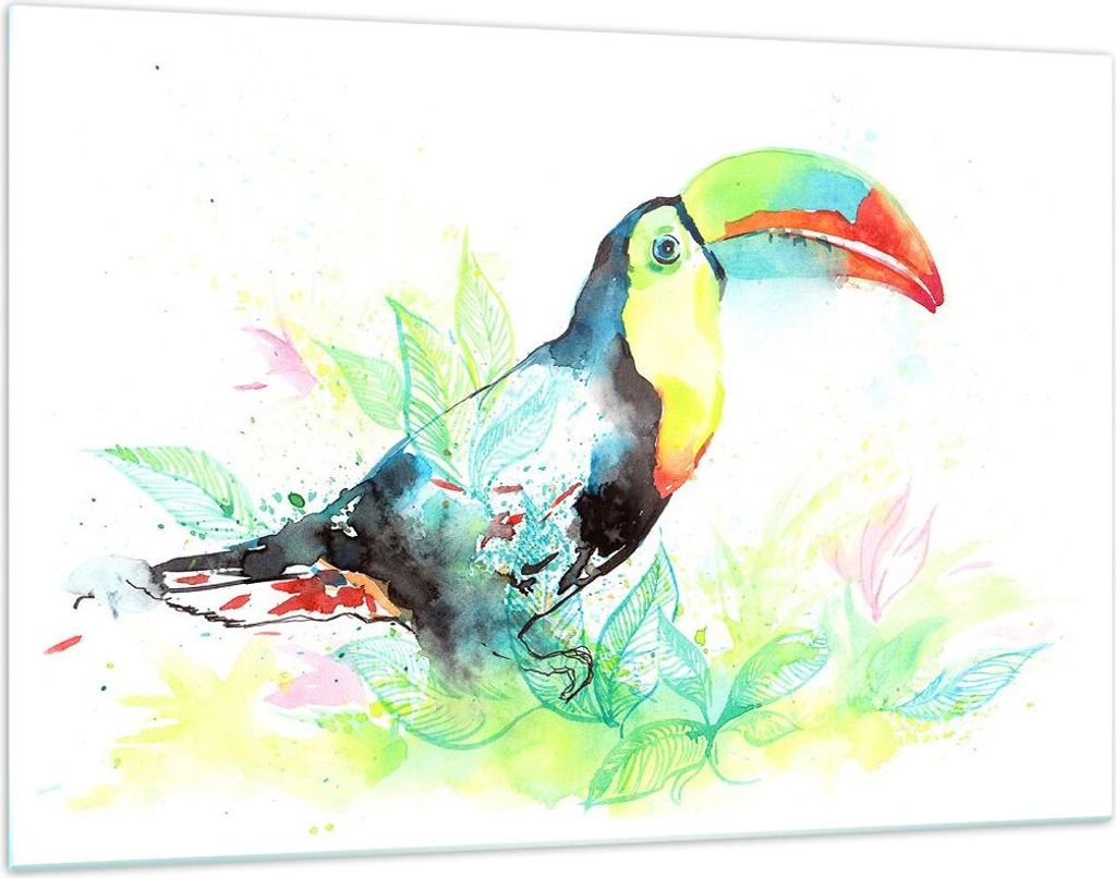 Bilder auf glas - Vogel Toucan Neugier wild - 120x80cm - Glasbilder - Wandbilder - Kunstdruck - zum Aufhängen bereit - Wanddekoration aus Glas - G...