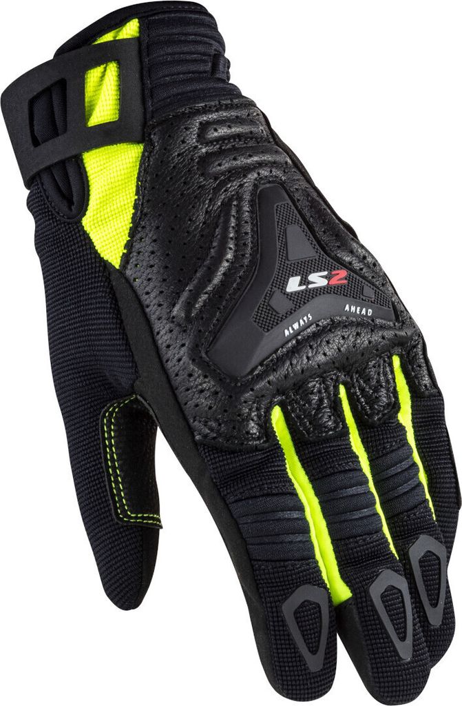 LS2 All Terrain perforierte Motorrad Handschuhe, schwarz/neon, S