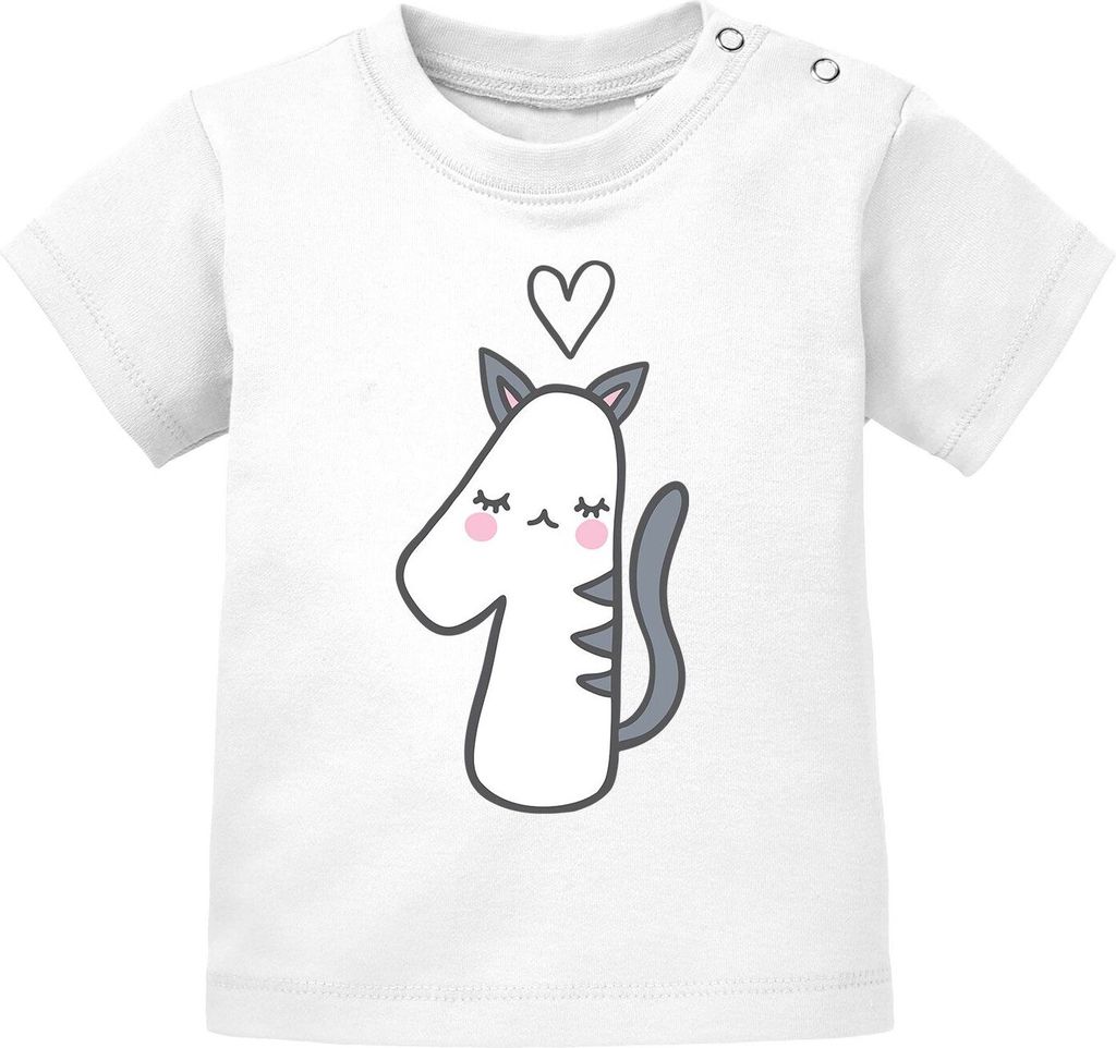 Baby T-Shirt kurzarm Babyshirt mit Aufdruck erster Geburtstag eins 1 Jahr Zahl Mädchen Shirt Moonworks weiß 56/62 (1-3 Monate)