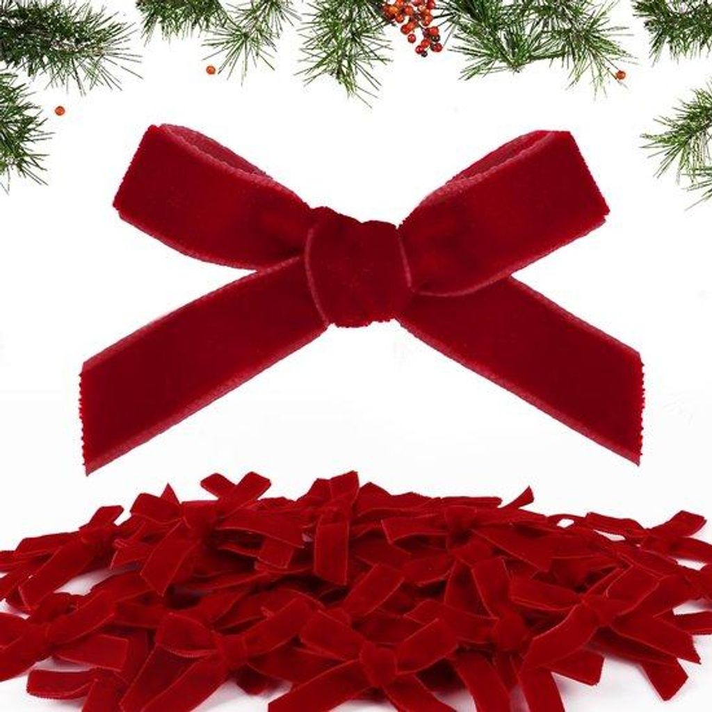 50 Stück 4,5 cm rote Samt-Weihnachtsbögen für Weihnachtsbaum Weihnachtsreif Dekoration für Tür Zuhause Bastel Geschenk