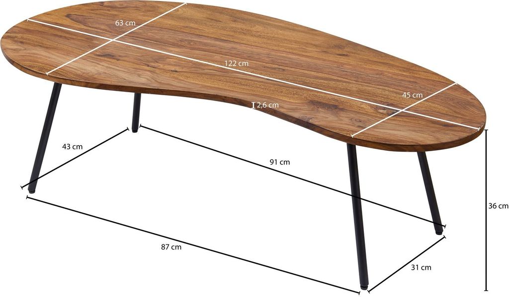 FineBuy Couchtisch FB50927 122x36x63cm Sheesham Nierentisch Produktbild 3