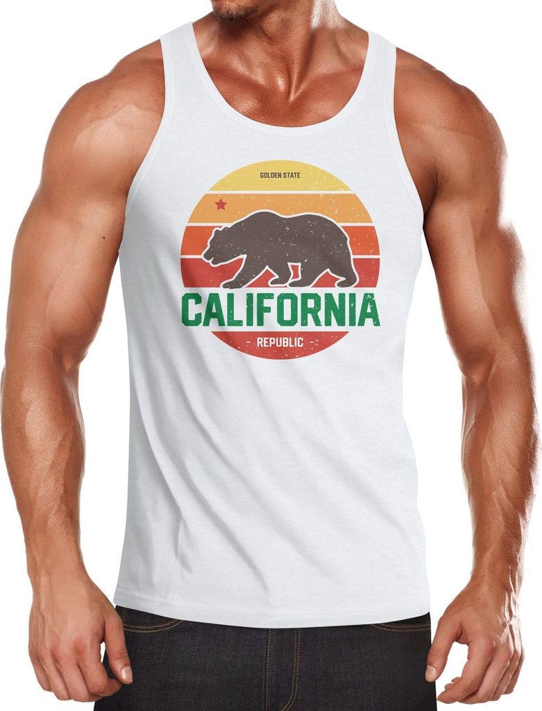 Herren Tank-Top California Retro Kalifornien Bär Summer Muskelshirt Muscle Shirt Achselshirt Neverless weiß L