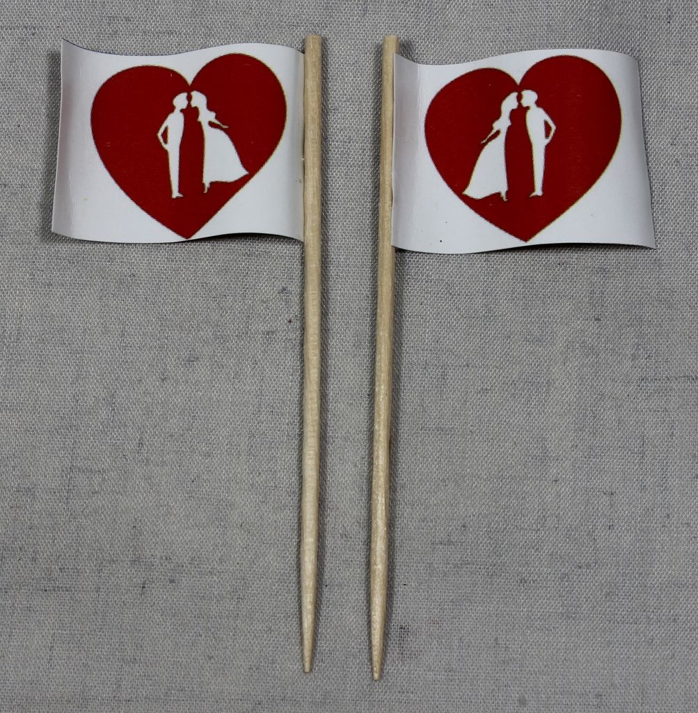 Party-Picker Flagge Hochzeit (4) Brautpaar Herz Papierfähnchen in Spitzenqualität 25 Stück Beutel