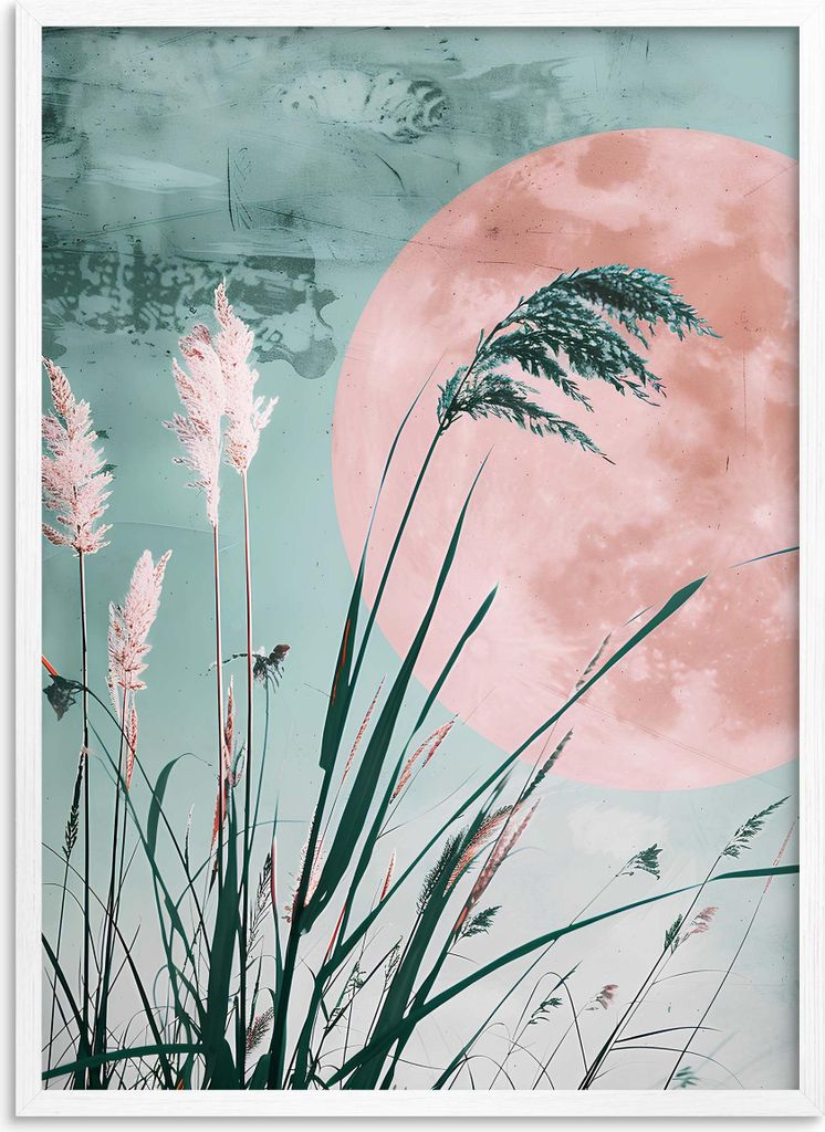 Bild Poster Pastell Dekoration im weißen Grasrahmen für Schlafzimmer 50x70