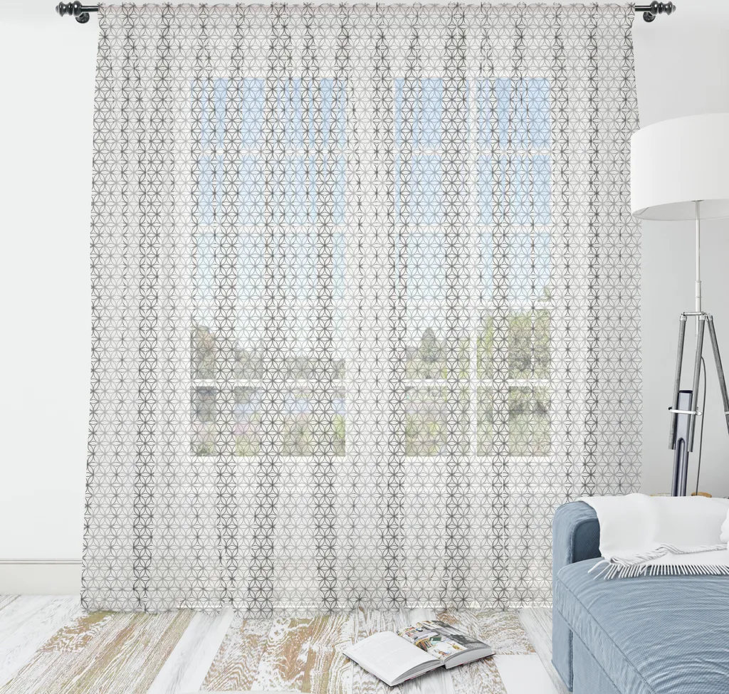 ABAKUHAUS Arazzo con motivi geometrici sacri, motivi geometrici sacri con cerchi sovrapposti e fiori interni, tessuto satinato setoso per soggiorno e camera da letto, 220 cm x 274 cm, colori guscio d'uovo e grigio antracite