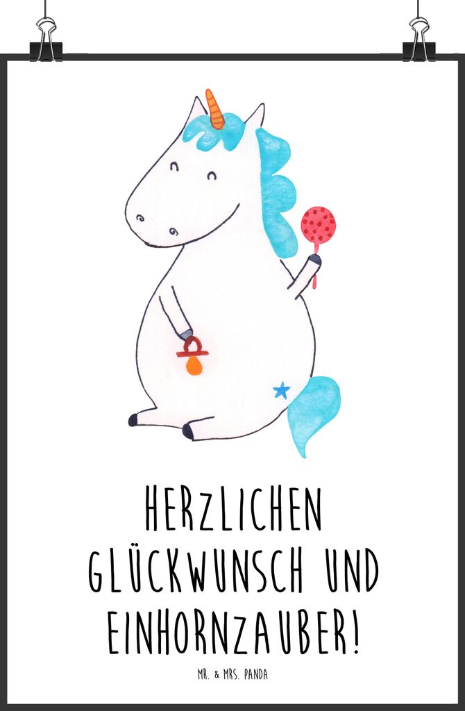Mr. & Mrs. Panda Bild Einhorn Baby DIN A0 - Weiß - Geschenk, wanddruck, wanddeko, Plakat, Einhörner, Party, Mutter, drucke, Geburtstag, kunstdruc...