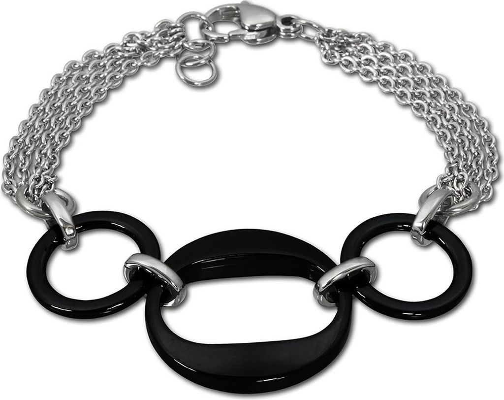 Amello Armband Damen 3 Ringe Edelstahl Keramik silber schwarz Schmuck D2ESAX05S