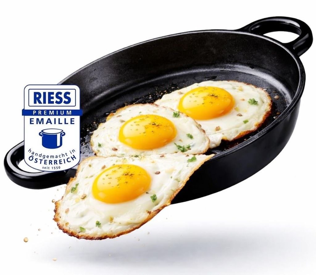 Eierpfanne 22 cm Emaille Servierpfanne mit Griffen, Induktion geeignet kratzfest hitzebeständig für alle Herdarten