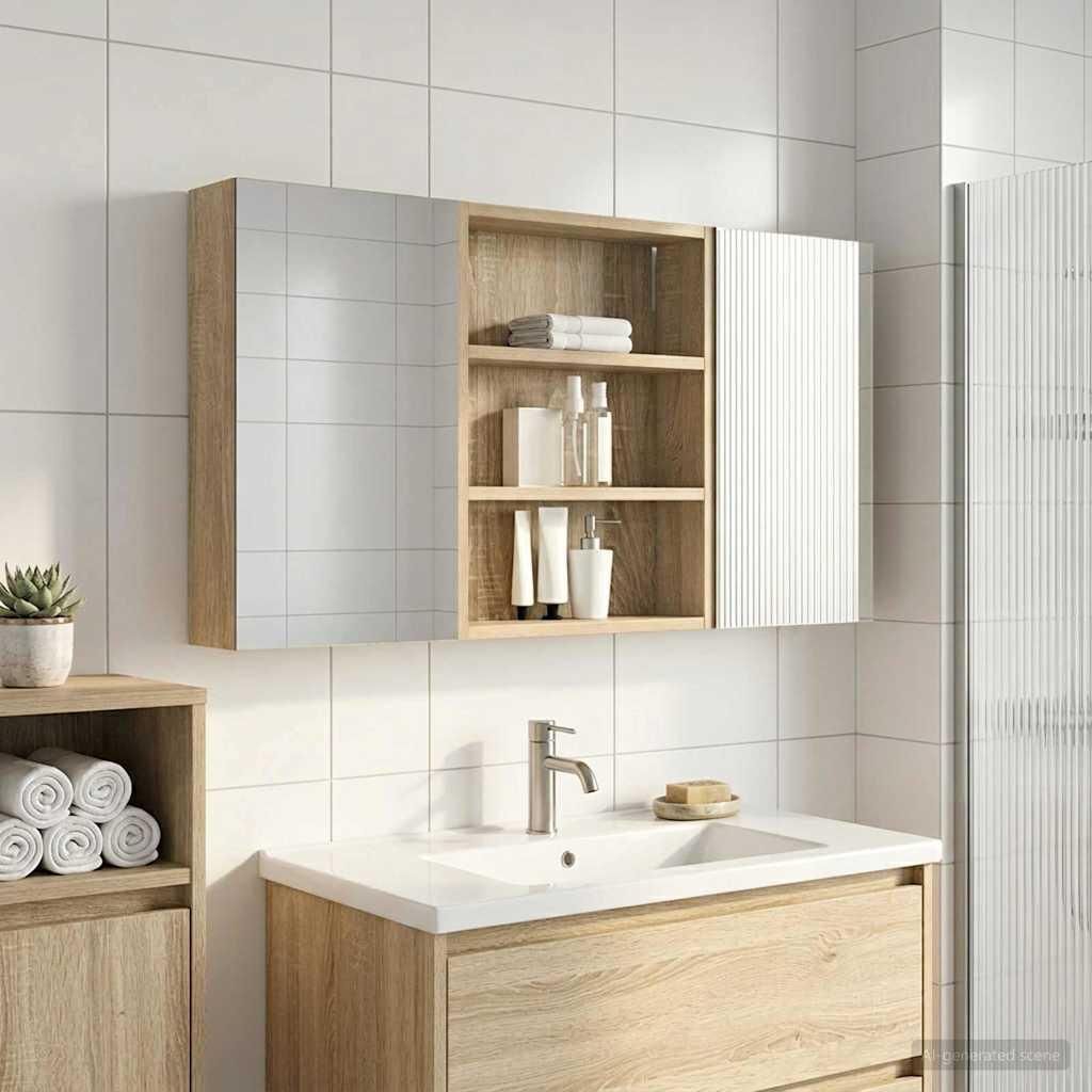 Badezimmerschrank-Set 3 pcs 100 x 10,5 x 50 cm Holzwerkstoff - Badspiegel DE368