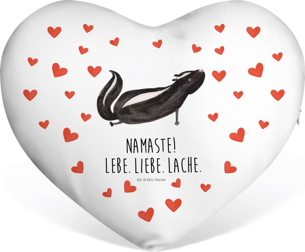 Mr. & Mrs. Panda Kuschelkissen Stinktier Yoga - Weiß - Geschenk, Herz Kissen, Sofakissen, Liebe, Wildtier, Dekokissen, Lebe, dekoartikel, Herzkiss...