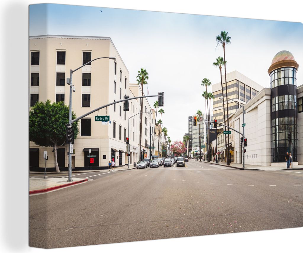 OneMillionCanvasses - Leinwandbilder - 140x90 cm, Blick auf den Rodeo Drive in Beverly Hills, USA, Wandbilder Kunstdruck Wanddekoration