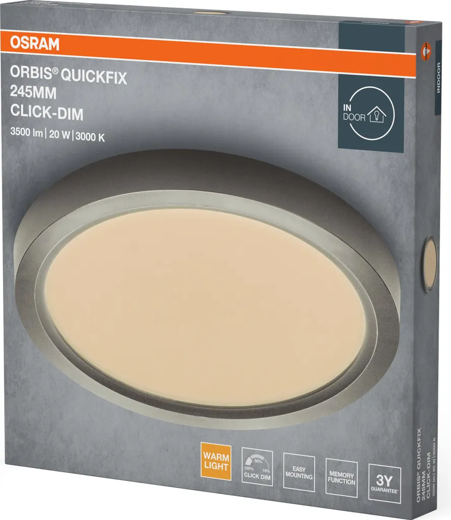 Plafonnier LED OSRAM Orbis Quickfix Argent : Installation Facile et Rapide