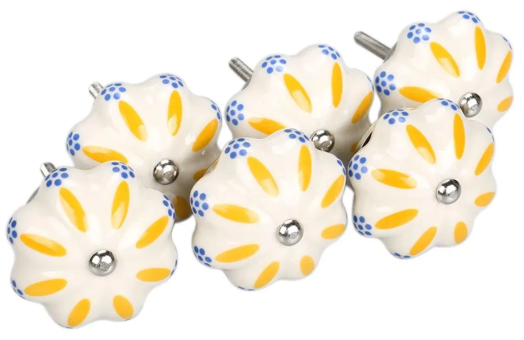 Boutons de meubles en céramique motif Chrysanthème lot de 6 pièces 40mm