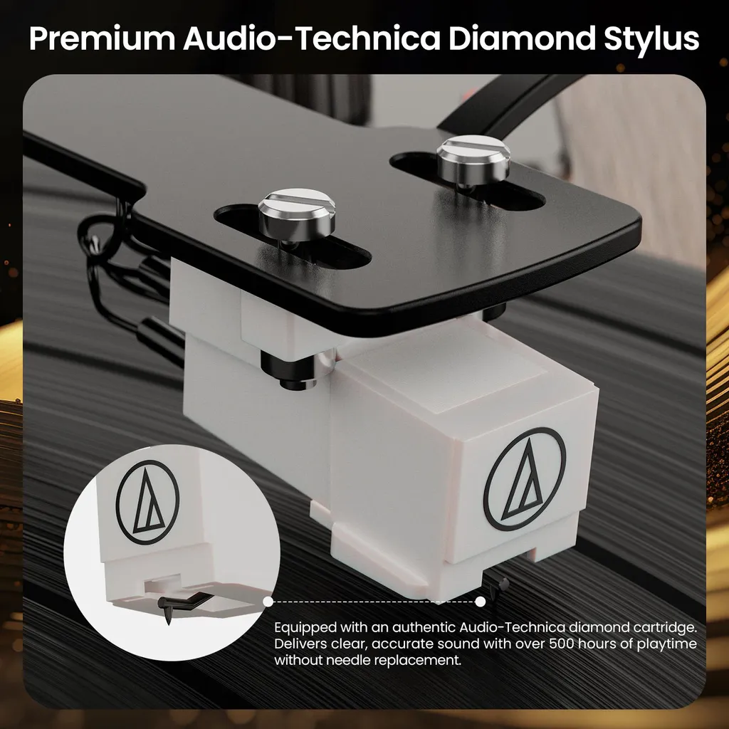 Platine Vinyle Bluetooth en Noyer Rétro avec Cellule Audio-Technica AT - 6
