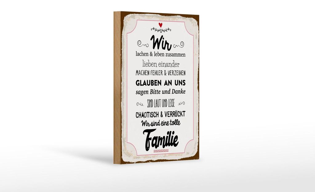 Holzschild Spruch 12x18 cm Wir lachen und leben zusammen Dekoration