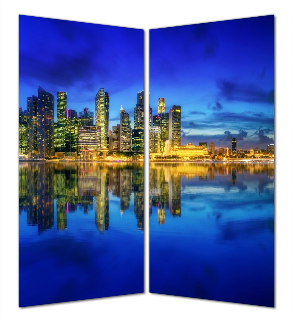 Wallario selbstklebende Duschrückwand 160 x 200 cm mit Motiv Skyline von Singapur in der Abenddämmerung - Wandverkleidung mit Hochglanzlaminat in...