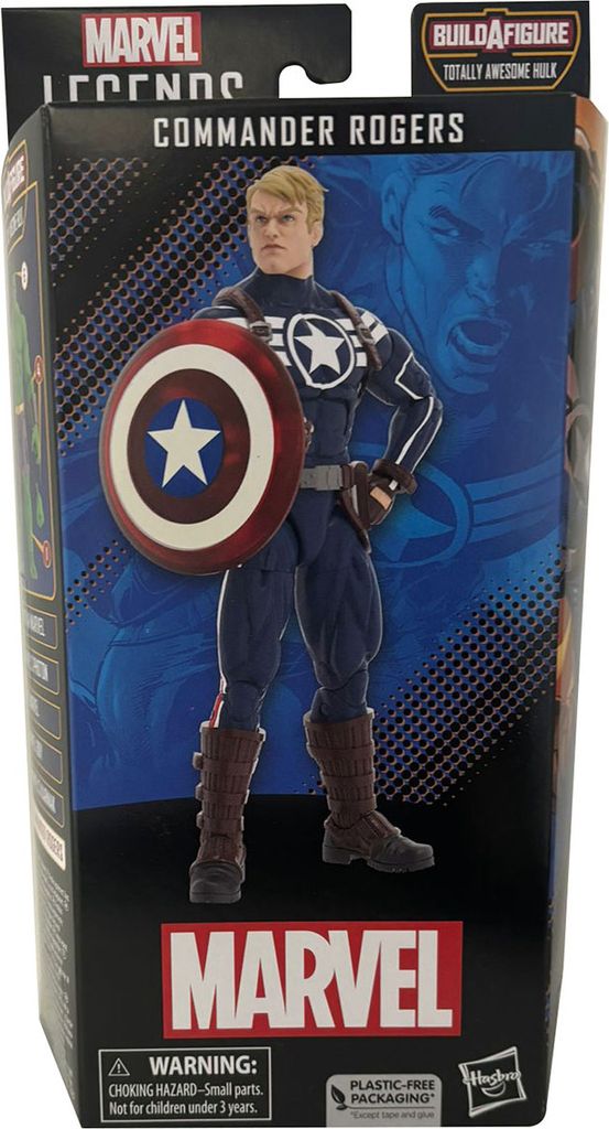 A Marvel Legends Commander Rogers action figure in its packaging.