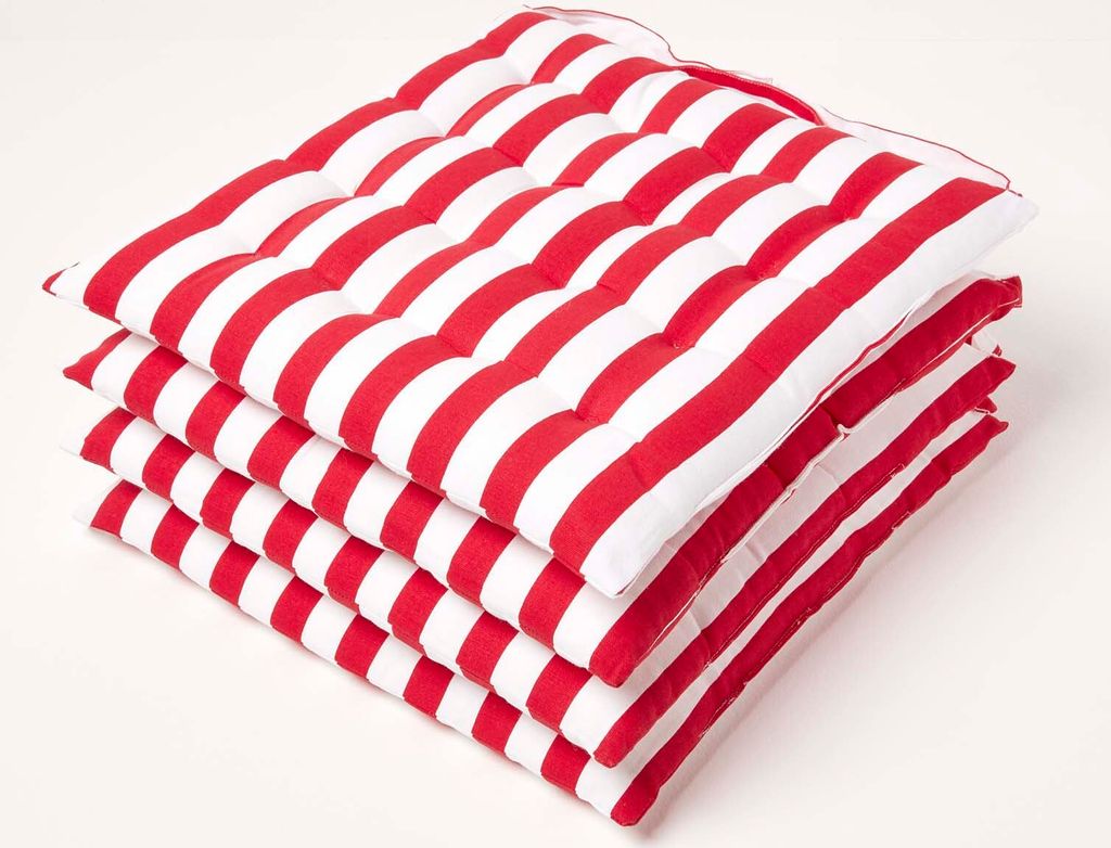 HOMESCAPES Sitzkissen mit breiten Streifen, 100% Baumwolle, rot, 4er-Set