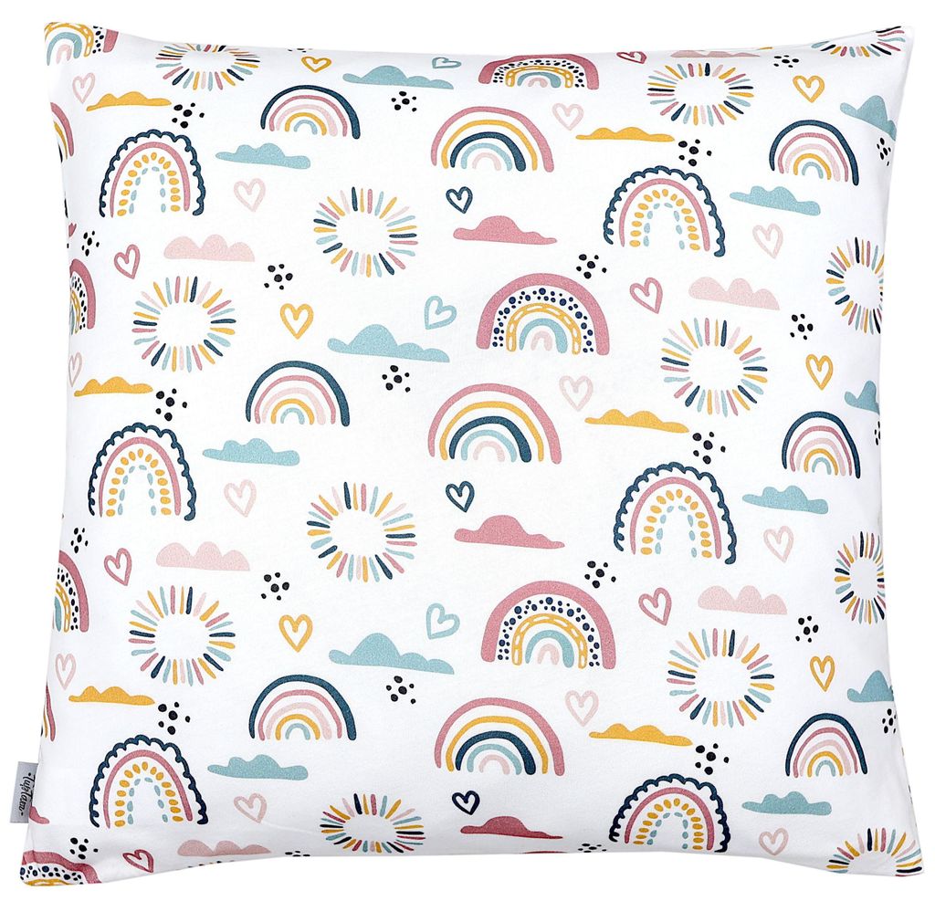 TupTam Kissenbezug Gemustert Bunte Kissenhüllen Dekokissen für Baby und Kinderzimmer, Farbe: Regenbogen Herz Wolken, Größe: 50 x 50 cm