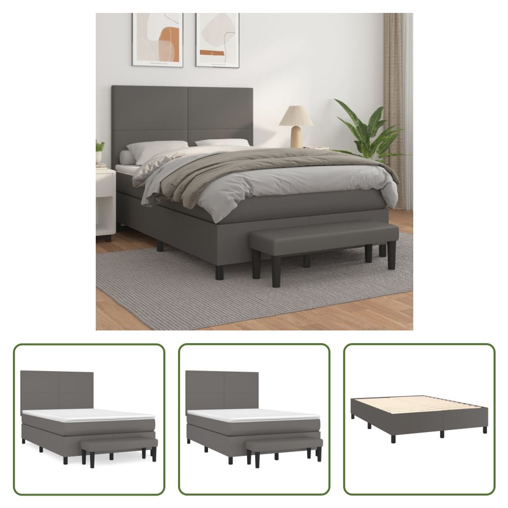 The Living Store Boxspringbett mit Matratze Grau 140x200 cm Kunstleder